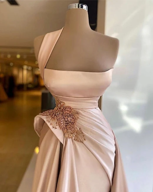 Elegant Long Champagne High Split Prom Dress - Image 2