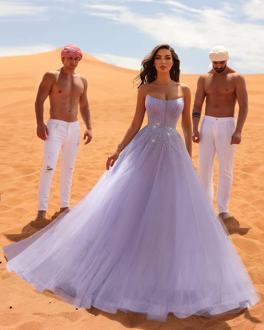Charming Long Lilac Sleeveless Crystals Tulle Prom Dresses - Image 3
