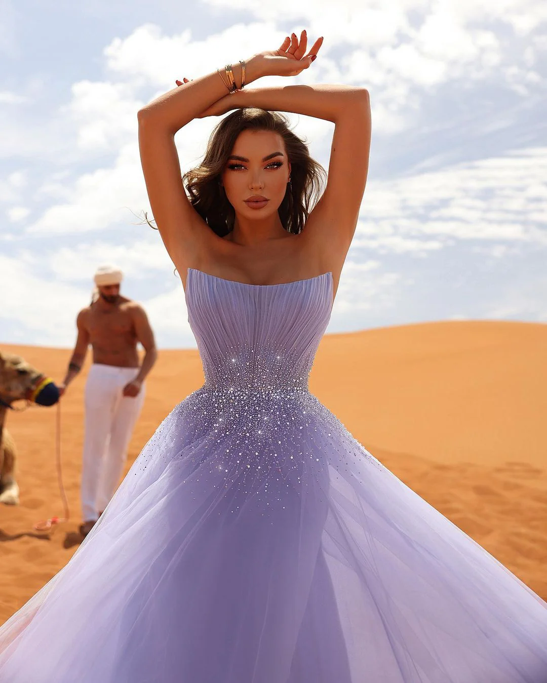 Charming Long Lilac Sleeveless Crystals Tulle Prom Dresses - Image 4