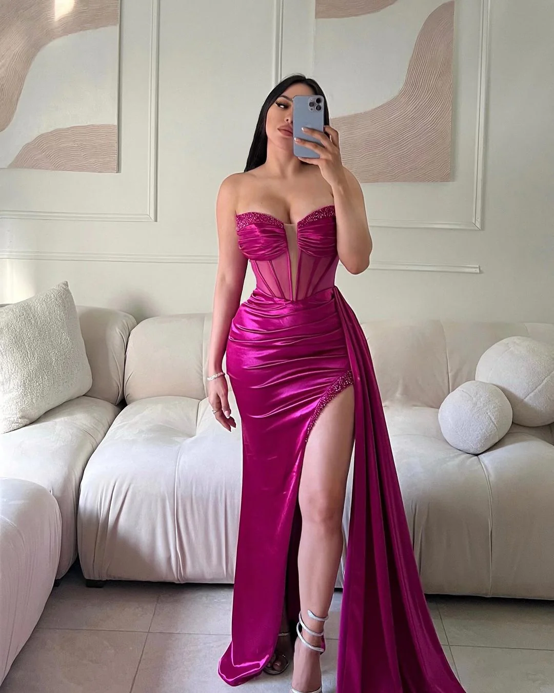 Classic Long Mermaid Sleeveless Glitter Prom Dress With Slit - Image 4