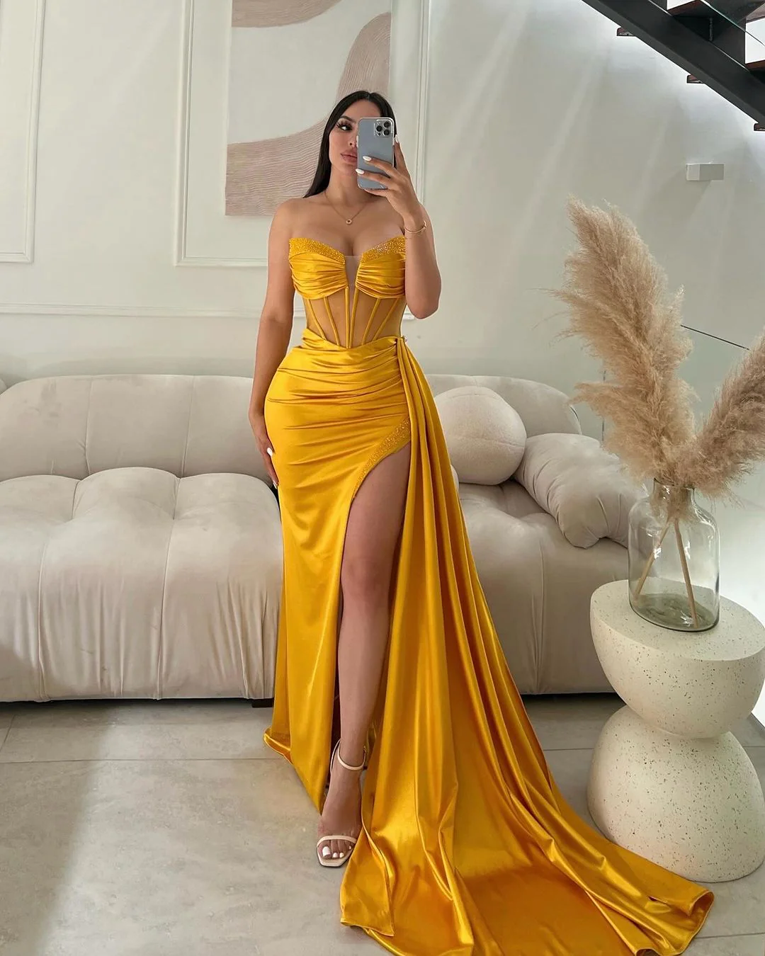 Classic Long Mermaid Sleeveless Glitter Prom Dress With Slit - Image 5