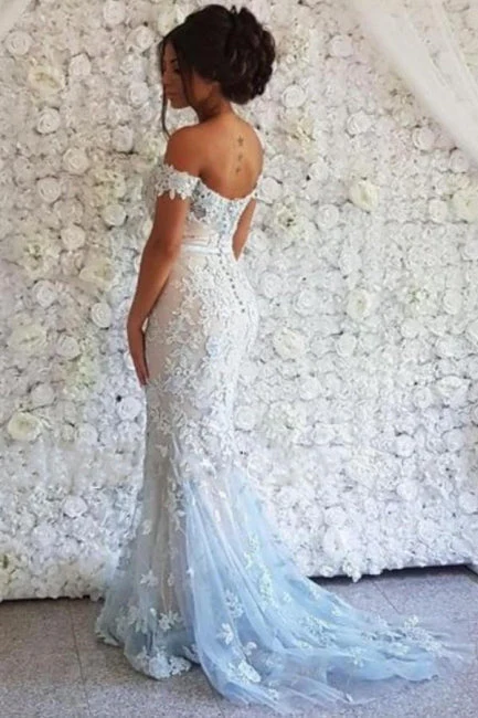 Chic Off-the-shoulder Lace Mermaid Long Prom Dresses On Sale - Image 2
