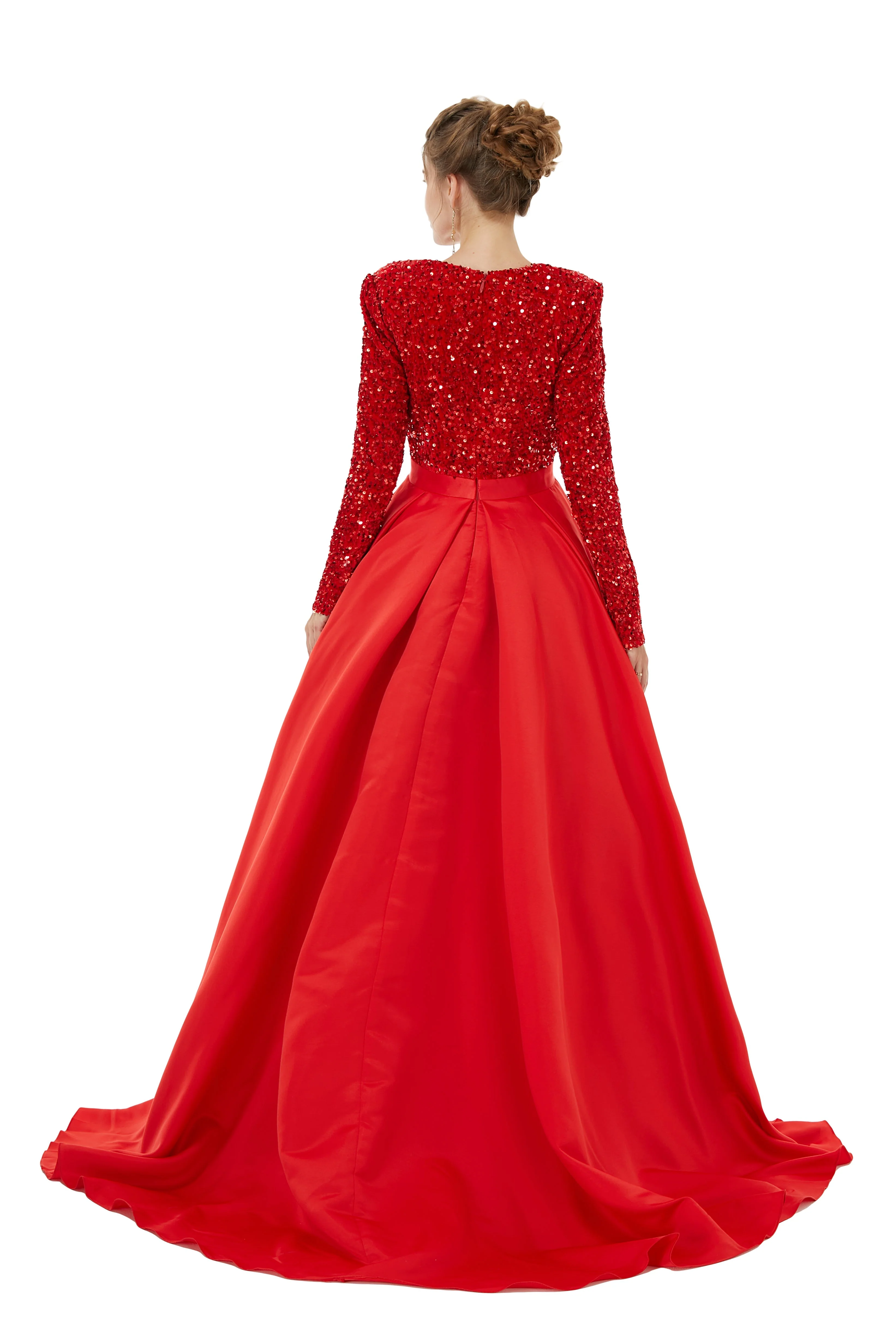 Elegant Long sleeve Deep V-neck Dark green Evening Dress | Ballbella Real Shooting - Image 14