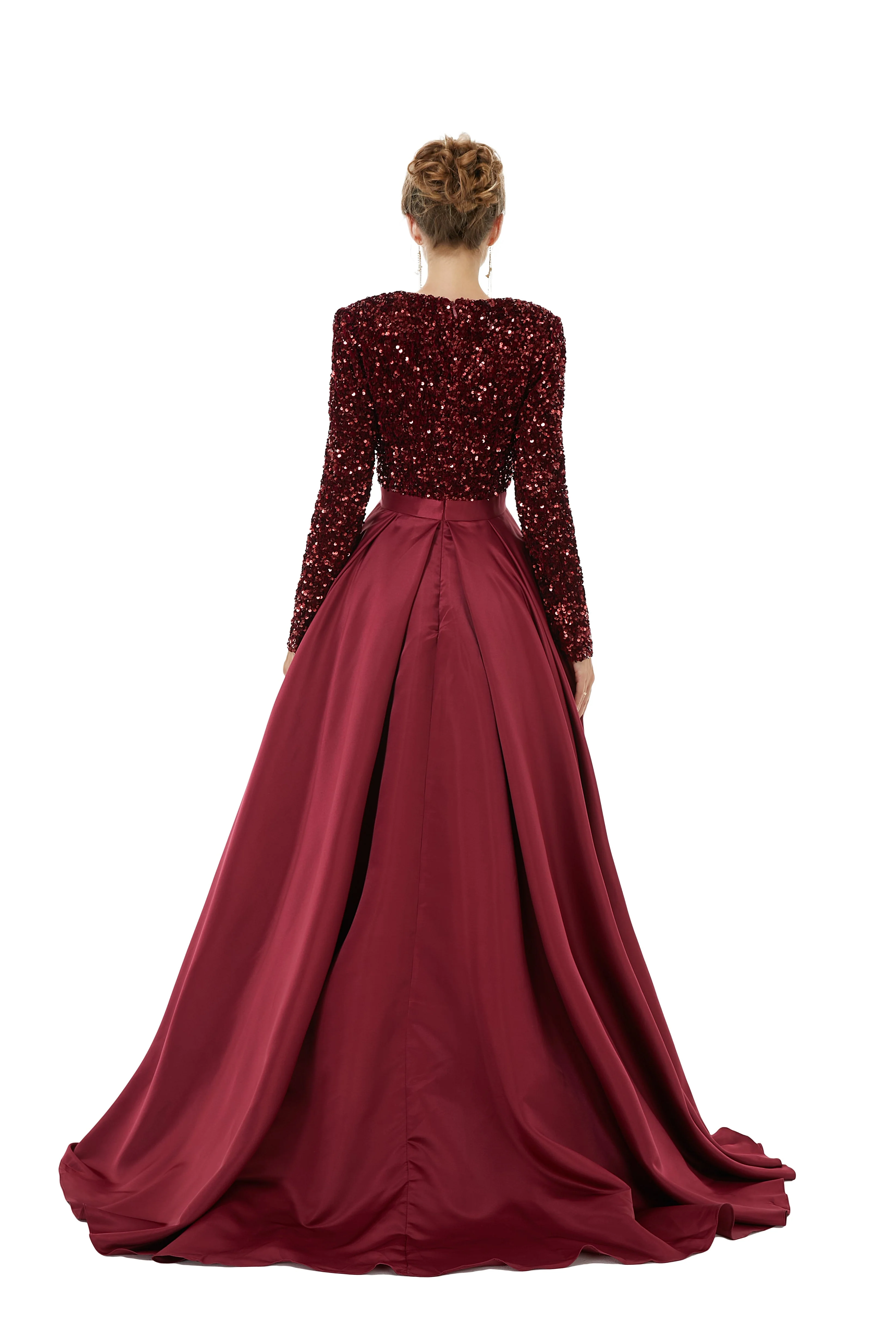 Elegant Long sleeve Deep V-neck Dark green Evening Dress | Ballbella Real Shooting - Image 20
