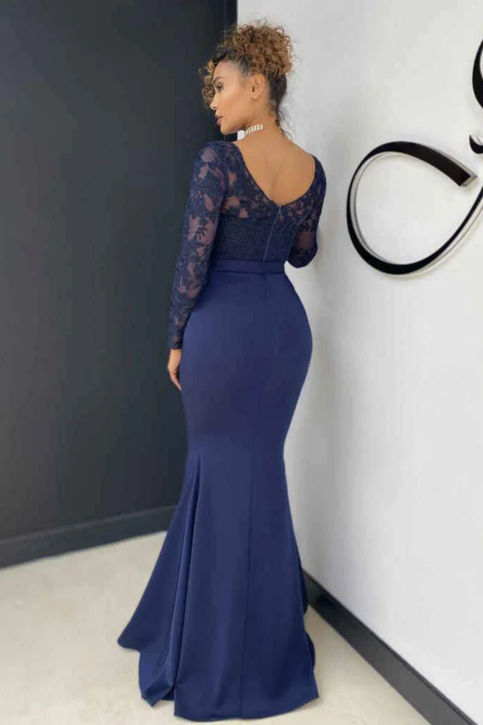 Elegant Long Sleeve Lace Evening Dress Mermaid V-Neck Online - Image 4