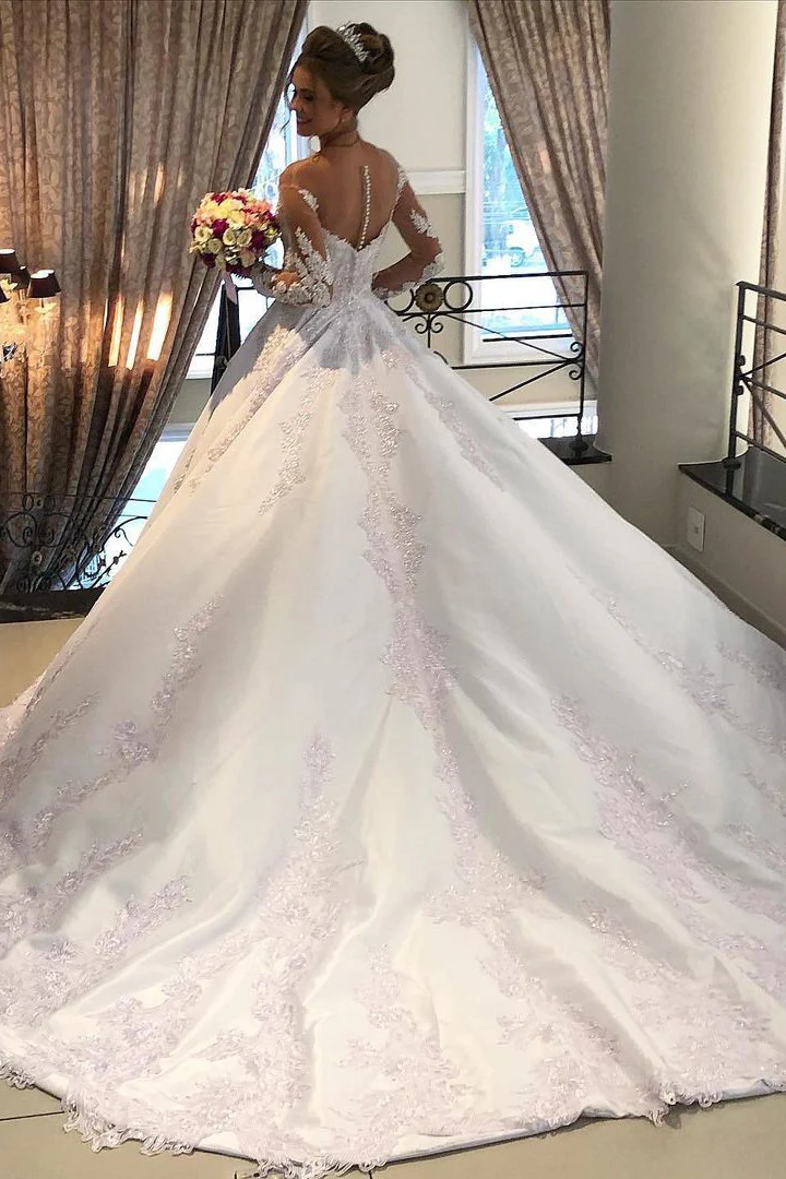 Elegant Long Sleeve Lace Wedding Dress Princess Bridal Wear Zipper Back - Image 3