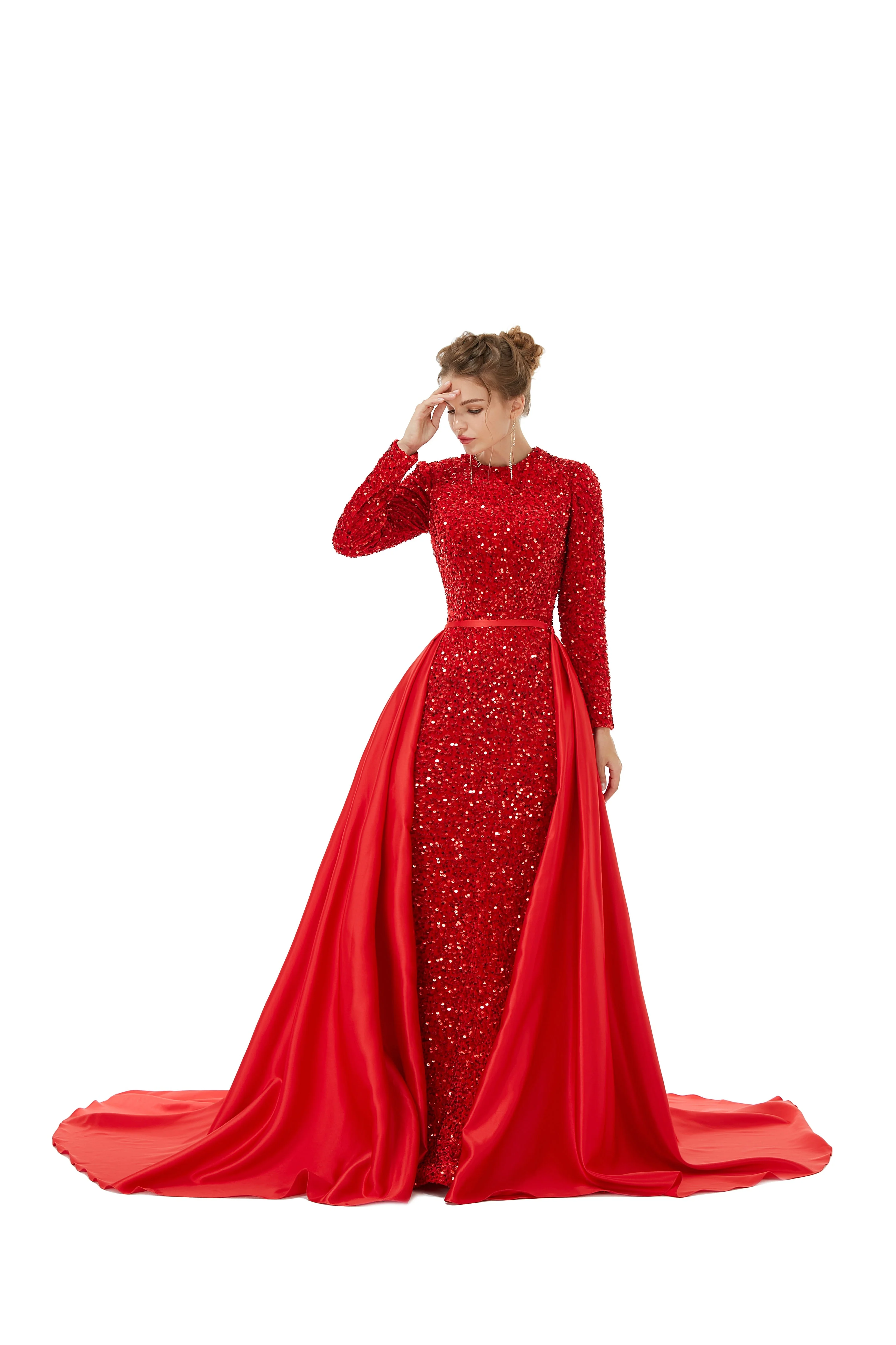 Elegant Long sleeve Sequin Evening Dress with Detachable Skirt | Ballbella Real Shooting - Image 10