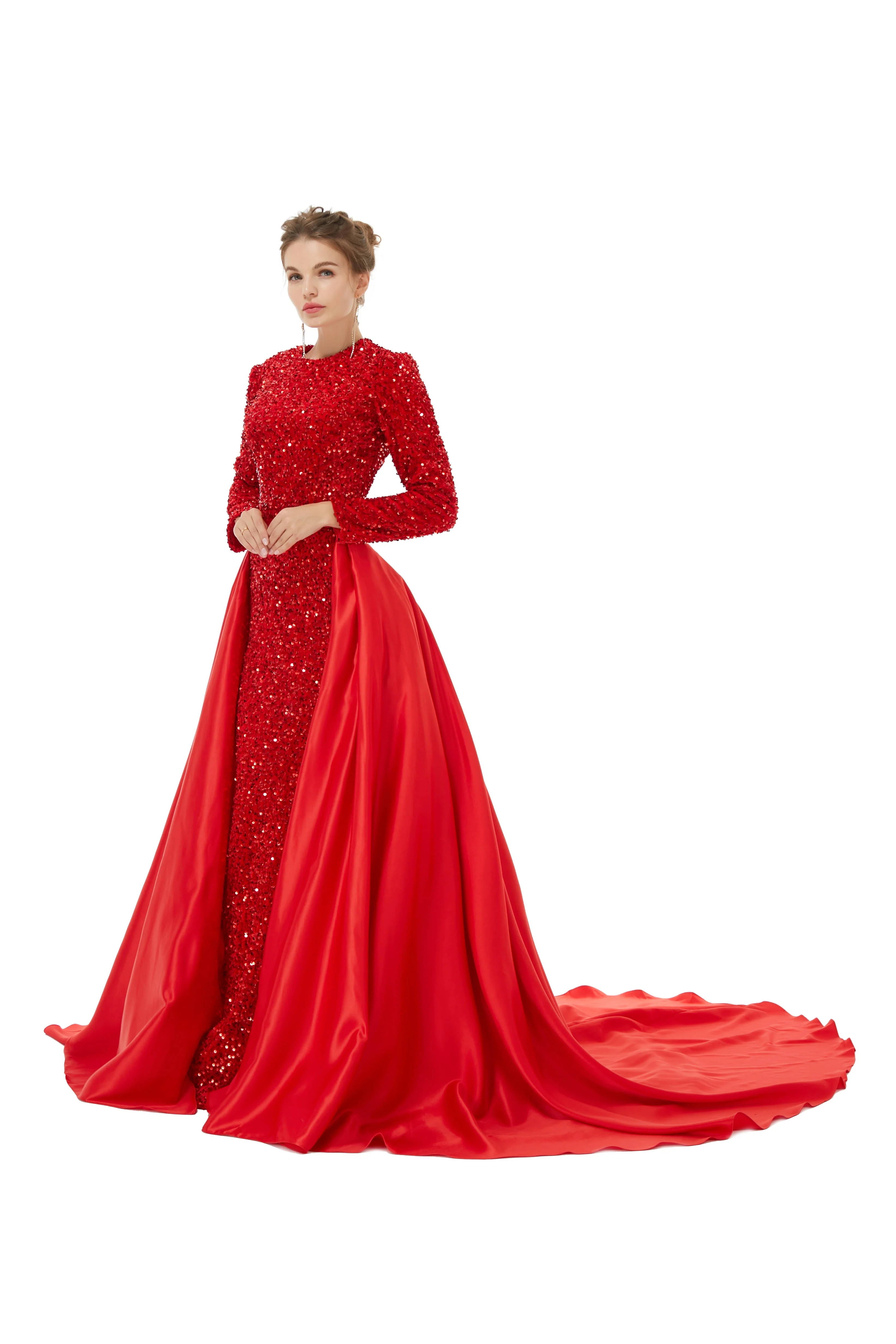 Elegant Long sleeve Sequin Evening Dress with Detachable Skirt | Ballbella Real Shooting - Image 11
