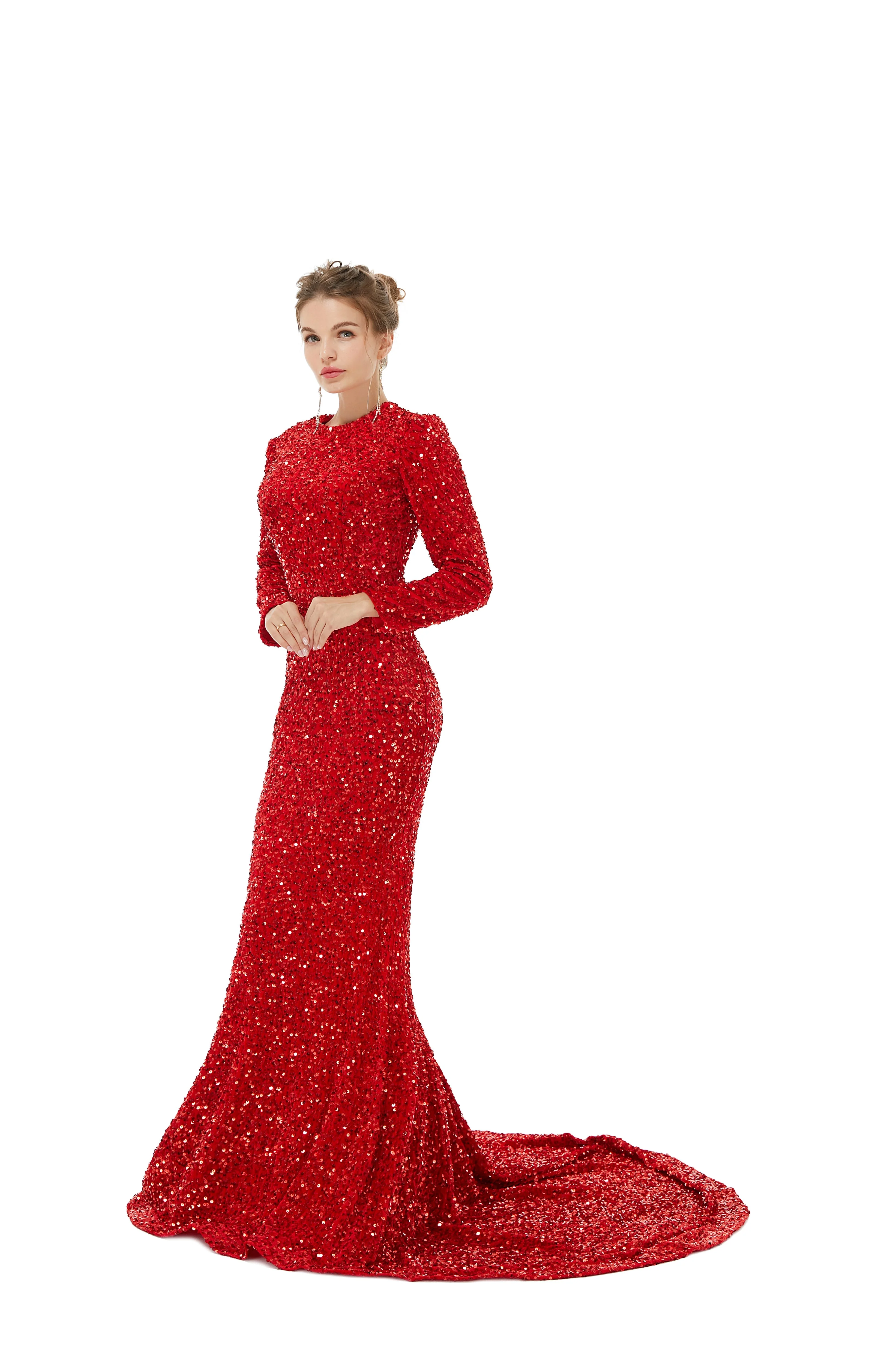 Elegant Long sleeve Sequin Evening Dress with Detachable Skirt | Ballbella Real Shooting - Image 12