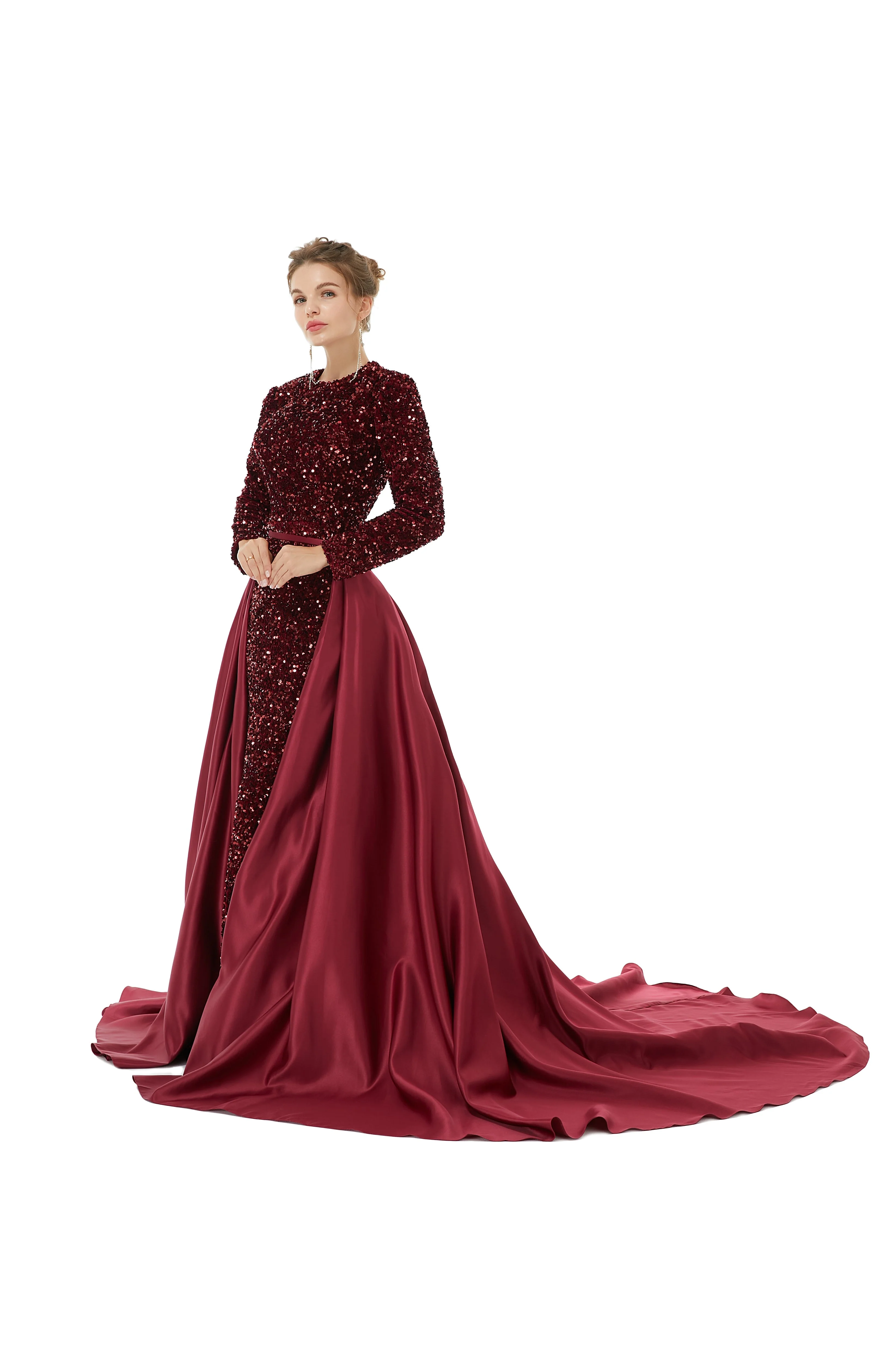 Elegant Long sleeve Sequin Evening Dress with Detachable Skirt | Ballbella Real Shooting - Image 13