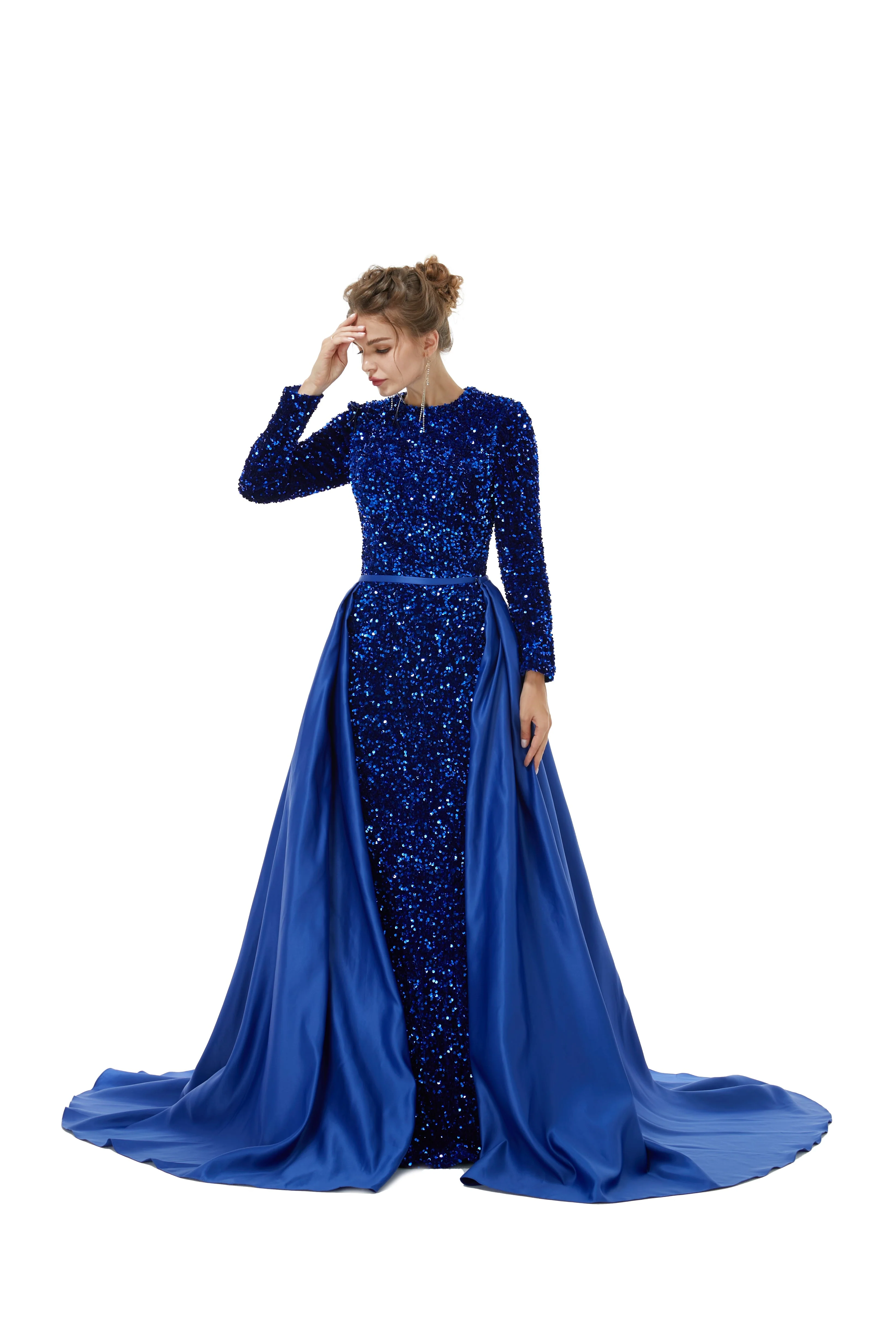 Elegant Long sleeve Sequin Evening Dress with Detachable Skirt | Ballbella Real Shooting - Image 15
