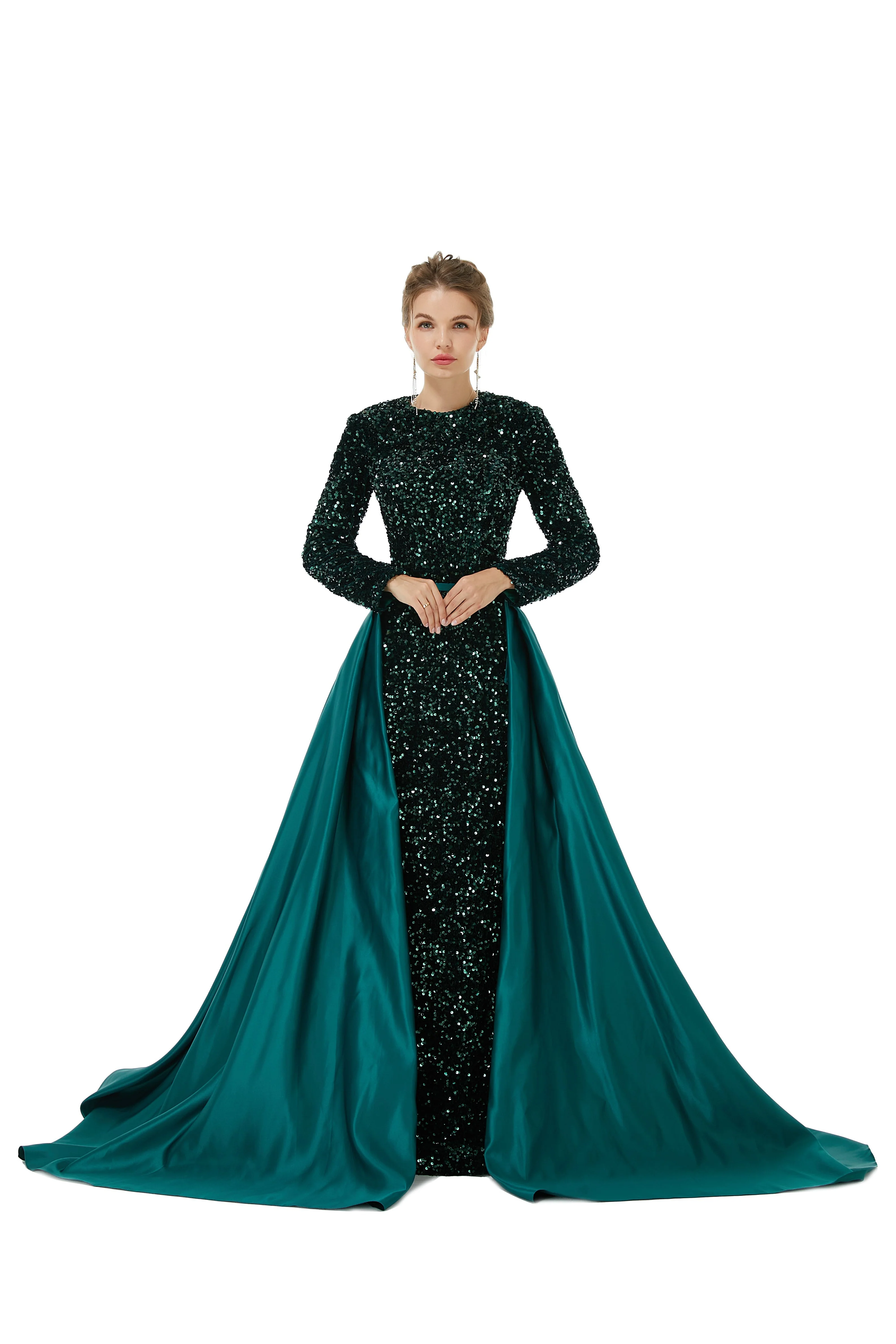 Elegant Long sleeve Sequin Evening Dress with Detachable Skirt | Ballbella Real Shooting - Image 16