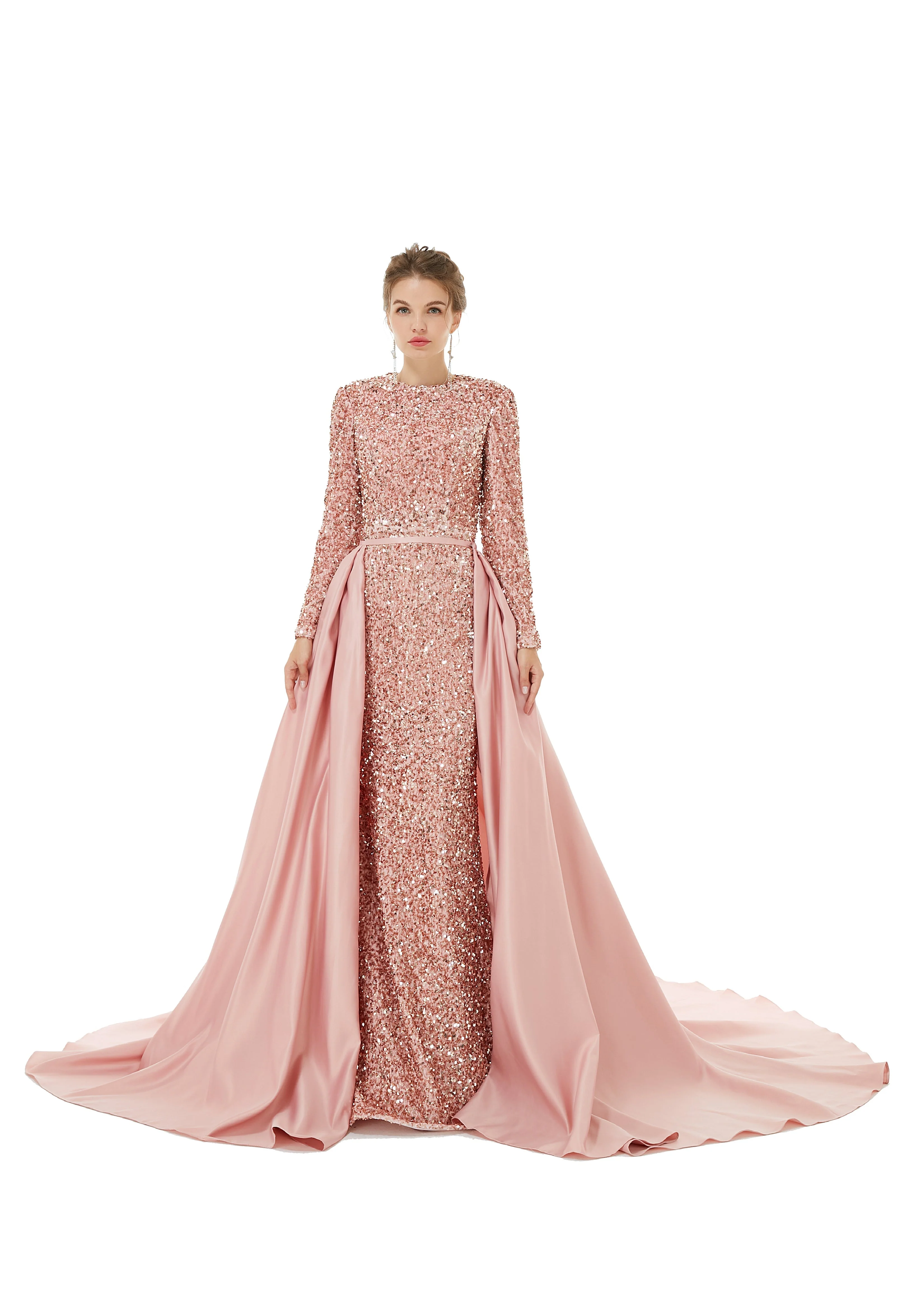 Elegant Long sleeve Sequin Evening Dress with Detachable Skirt | Ballbella Real Shooting - Image 17