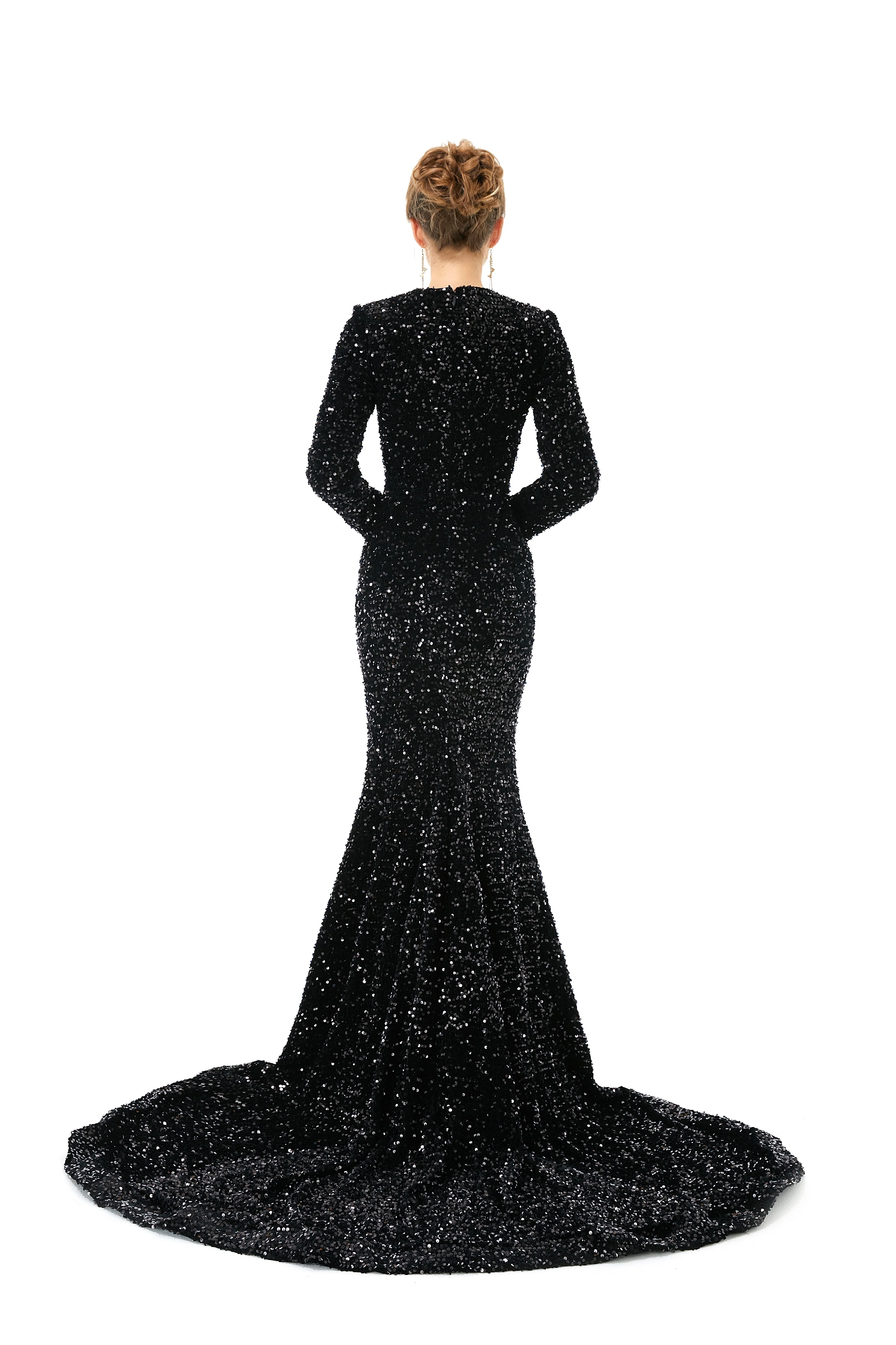 Elegant Long sleeve Sequin Evening Dress with Detachable Skirt | Ballbella Real Shooting - Image 2