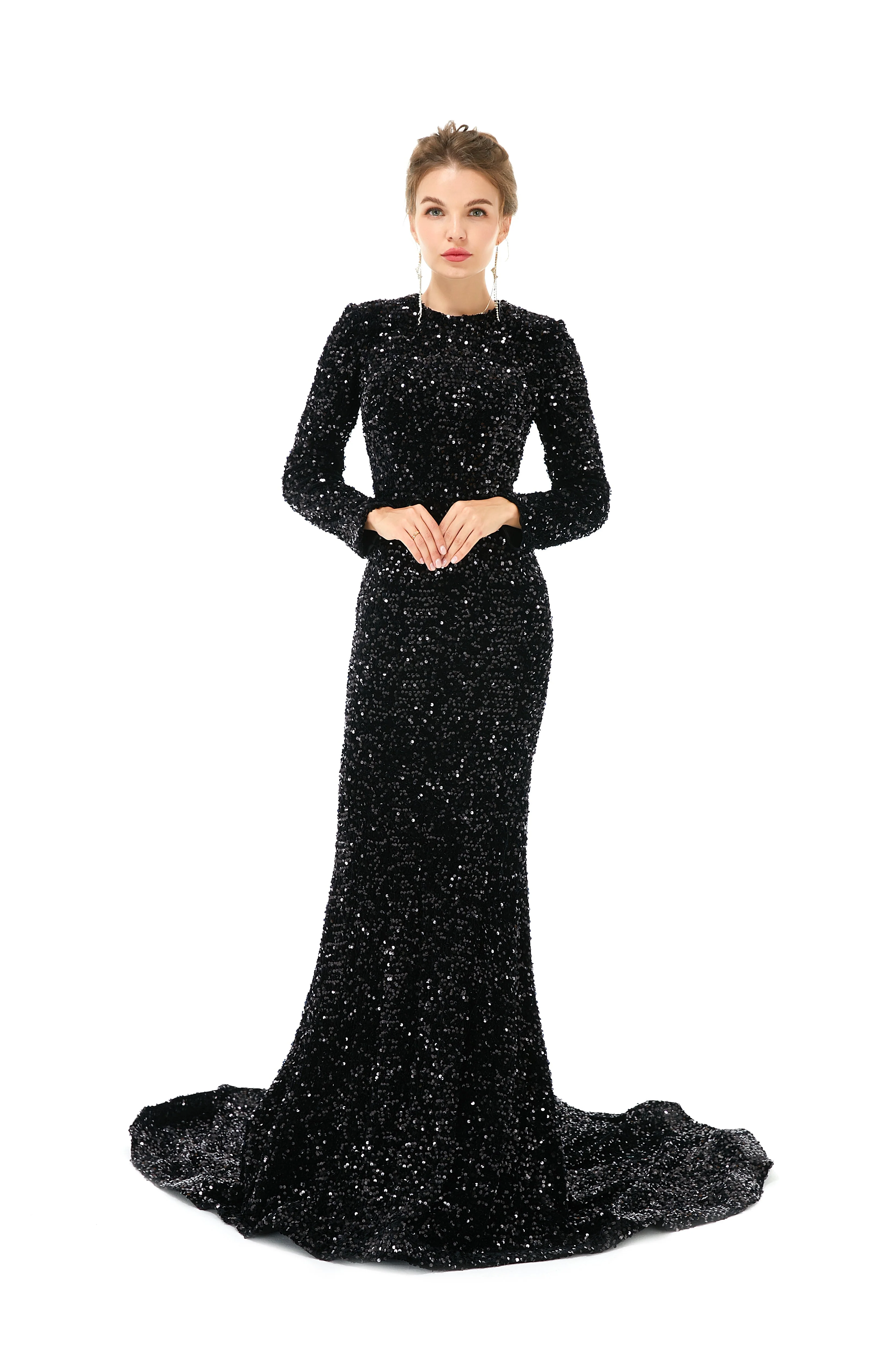 Elegant Long sleeve Sequin Evening Dress with Detachable Skirt | Ballbella Real Shooting - Image 3