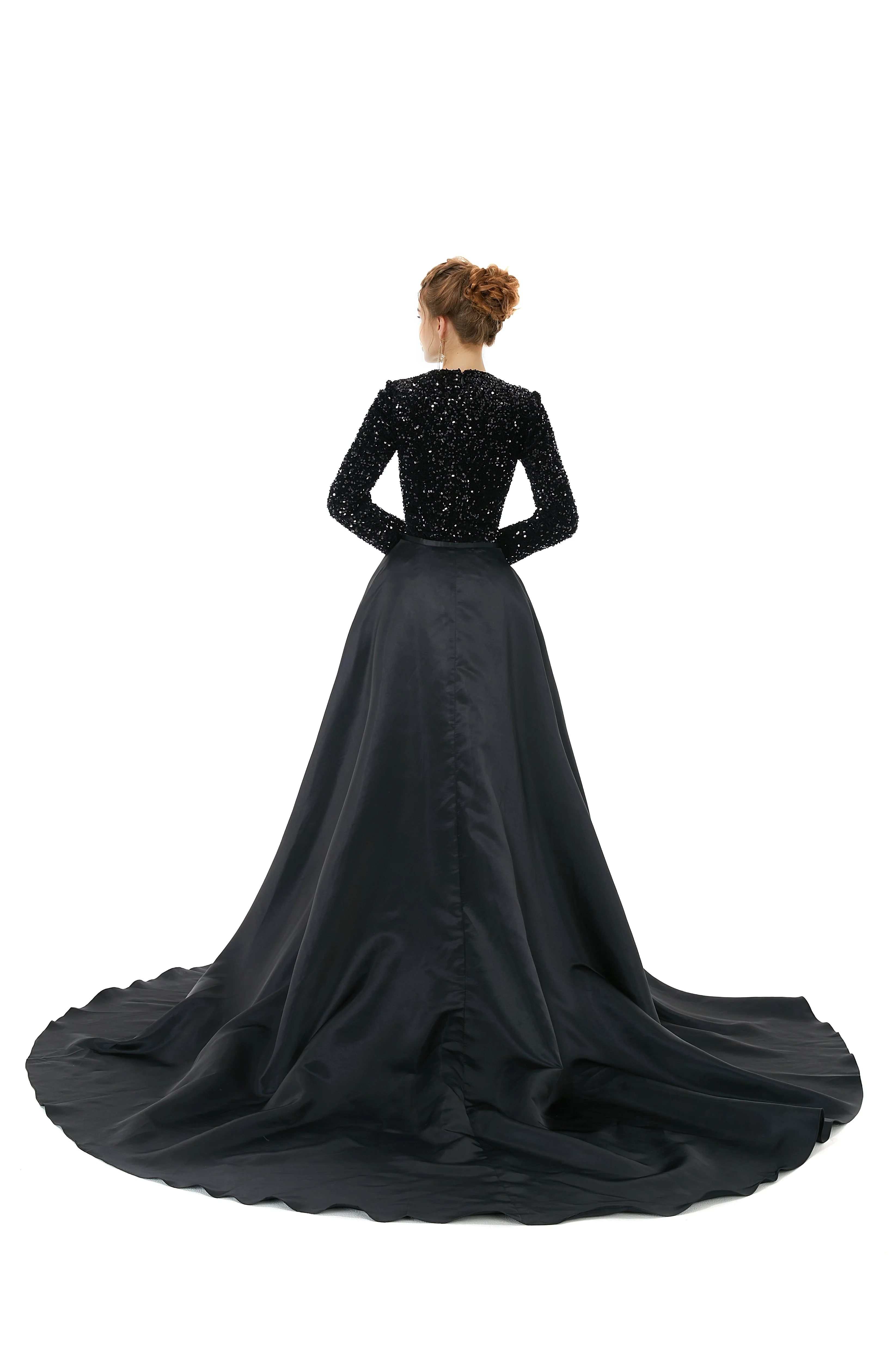 Elegant Long sleeve Sequin Evening Dress with Detachable Skirt | Ballbella Real Shooting - Image 6