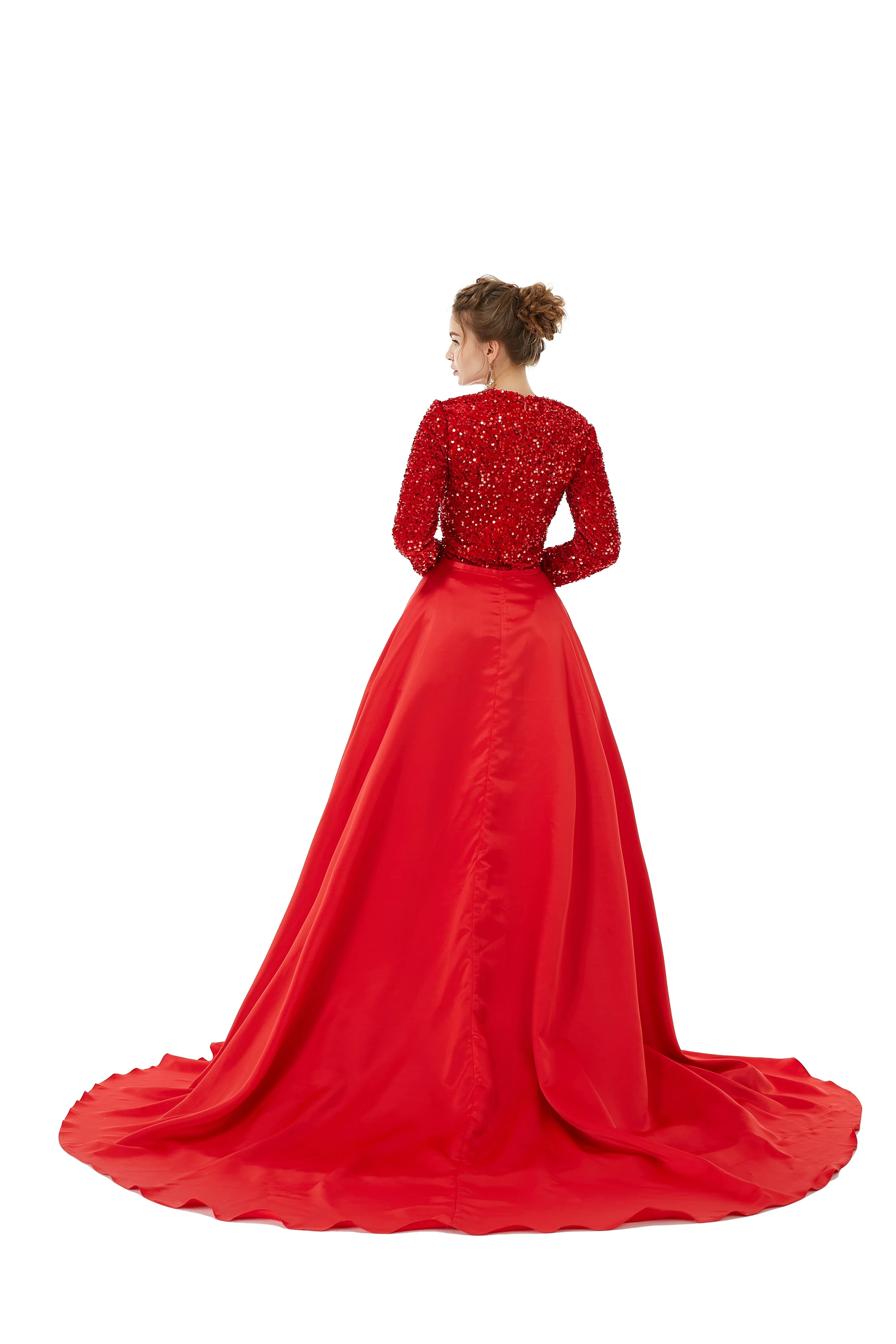 Elegant Long sleeve Sequin Evening Dress with Detachable Skirt | Ballbella Real Shooting - Image 7