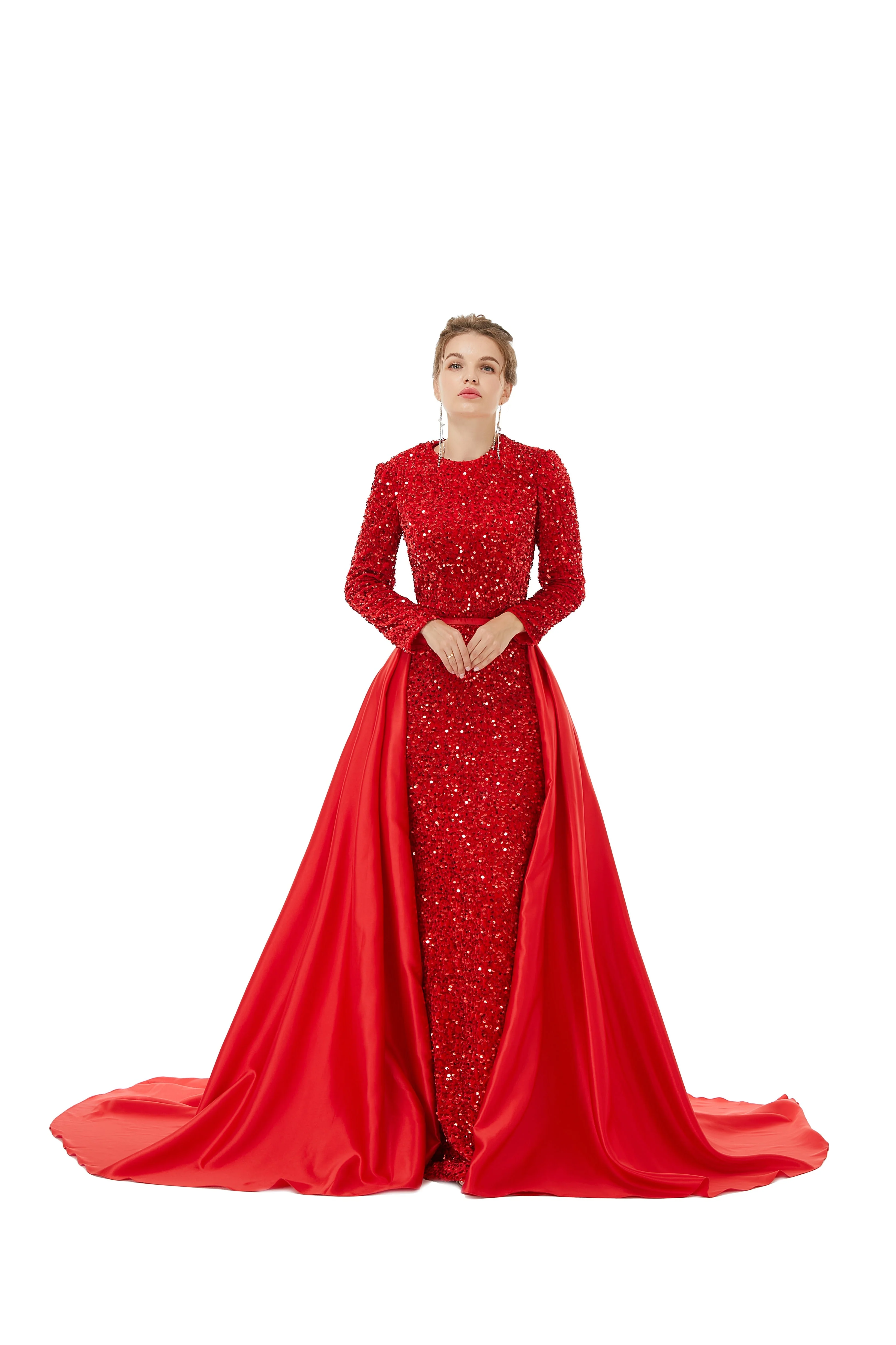 Elegant Long sleeve Sequin Evening Dress with Detachable Skirt | Ballbella Real Shooting - Image 9