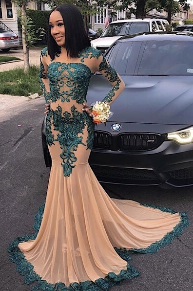 Elegant Long Sleeves Full Length Mermaid Prom Gown for Women with Train - Image 2