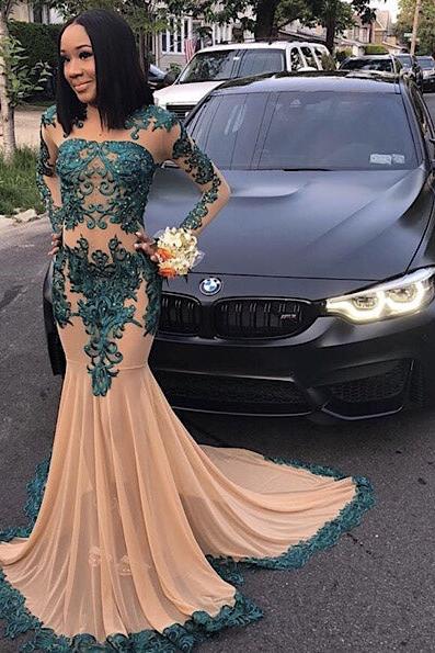 Elegant Long Sleeves Full Length Mermaid Prom Gown for Women with Train - Image 4