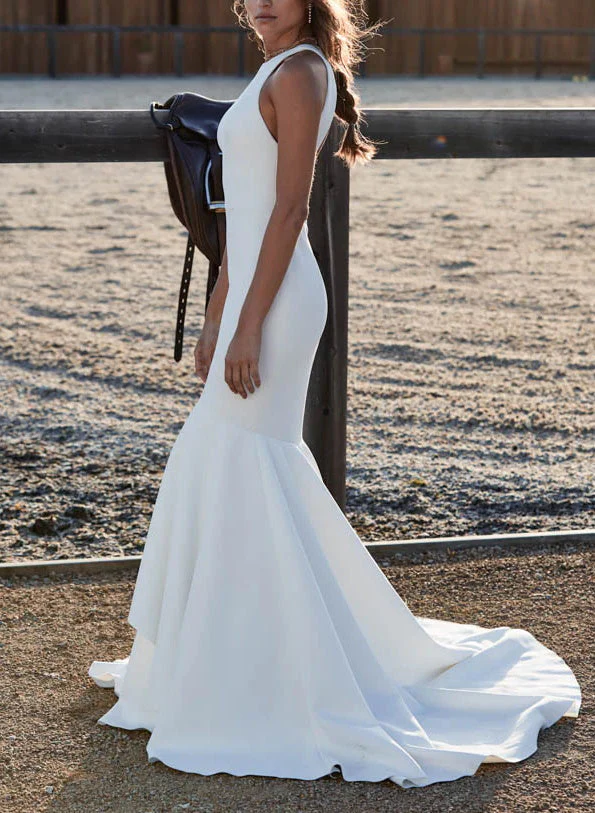 Elegant Mermaid Fitted Back Hole Wedding Dresses in Elastic Satin - Image 2