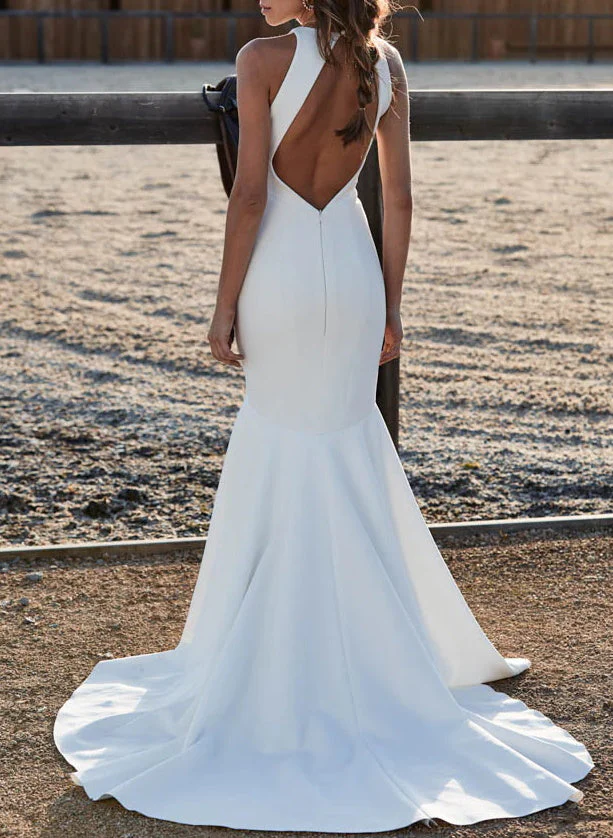 Elegant Mermaid Fitted Back Hole Wedding Dresses in Elastic Satin - Image 3