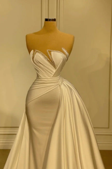 Ballbella Beautiful Mermaid Wedding Gowns With Lace Long White Glitter Sleeveless - Image 2