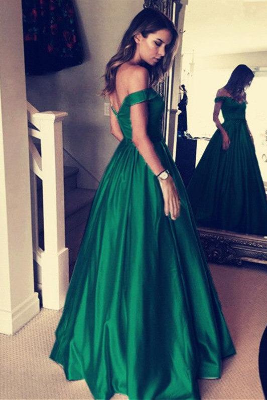 Elegant Off-the-Shoulder Evening Dress Green Long Prom Party Gowns - Image 2
