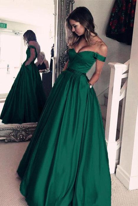 Elegant Off-the-Shoulder Evening Dress Green Long Prom Party Gowns - Image 3