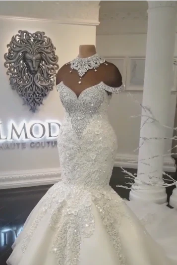 Elegant Off-the-shoulder Sweetheart Mermaid Wedding Dress Sequins Long - Image 3