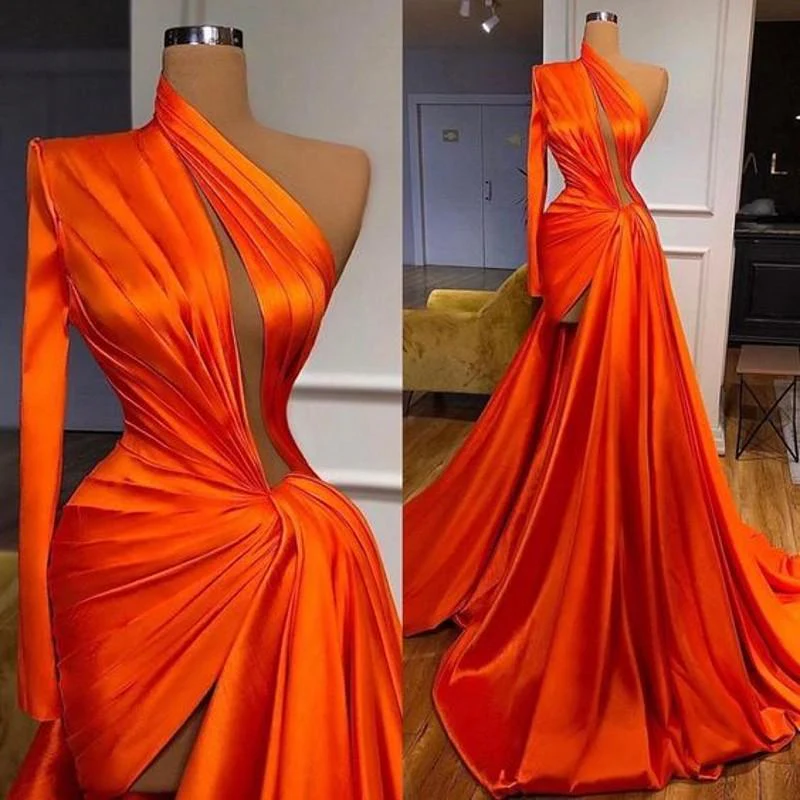 Elegant One Shoulder Long Sleeves Prom Dress With Split Front - Image 2