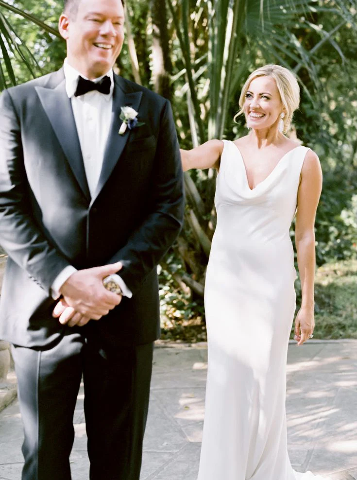 Elegant Petite Cowl Back Sheath Column Wedding Dresses - Image 2