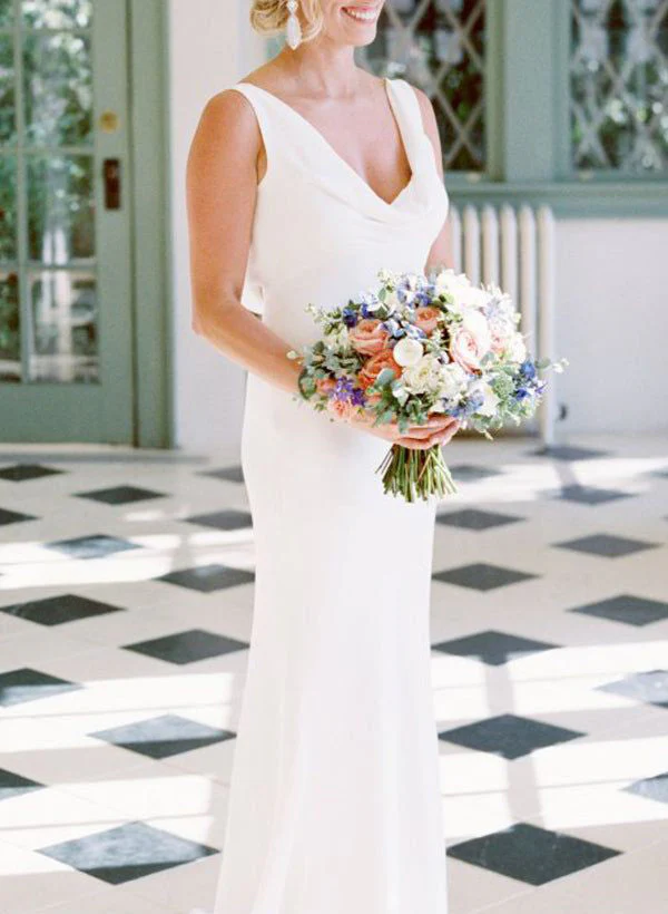 Elegant Petite Cowl Back Sheath Column Wedding Dresses - Image 3