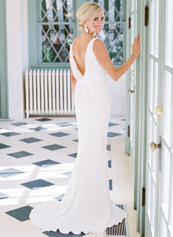 Elegant Petite Cowl Back Sheath Column Wedding Dresses - Image 4