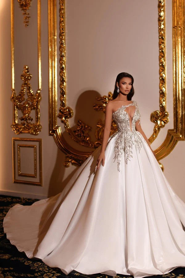 Fabulous Princess Long Long V-Neck One Shoulder Wedding Dresses Online - Image 3
