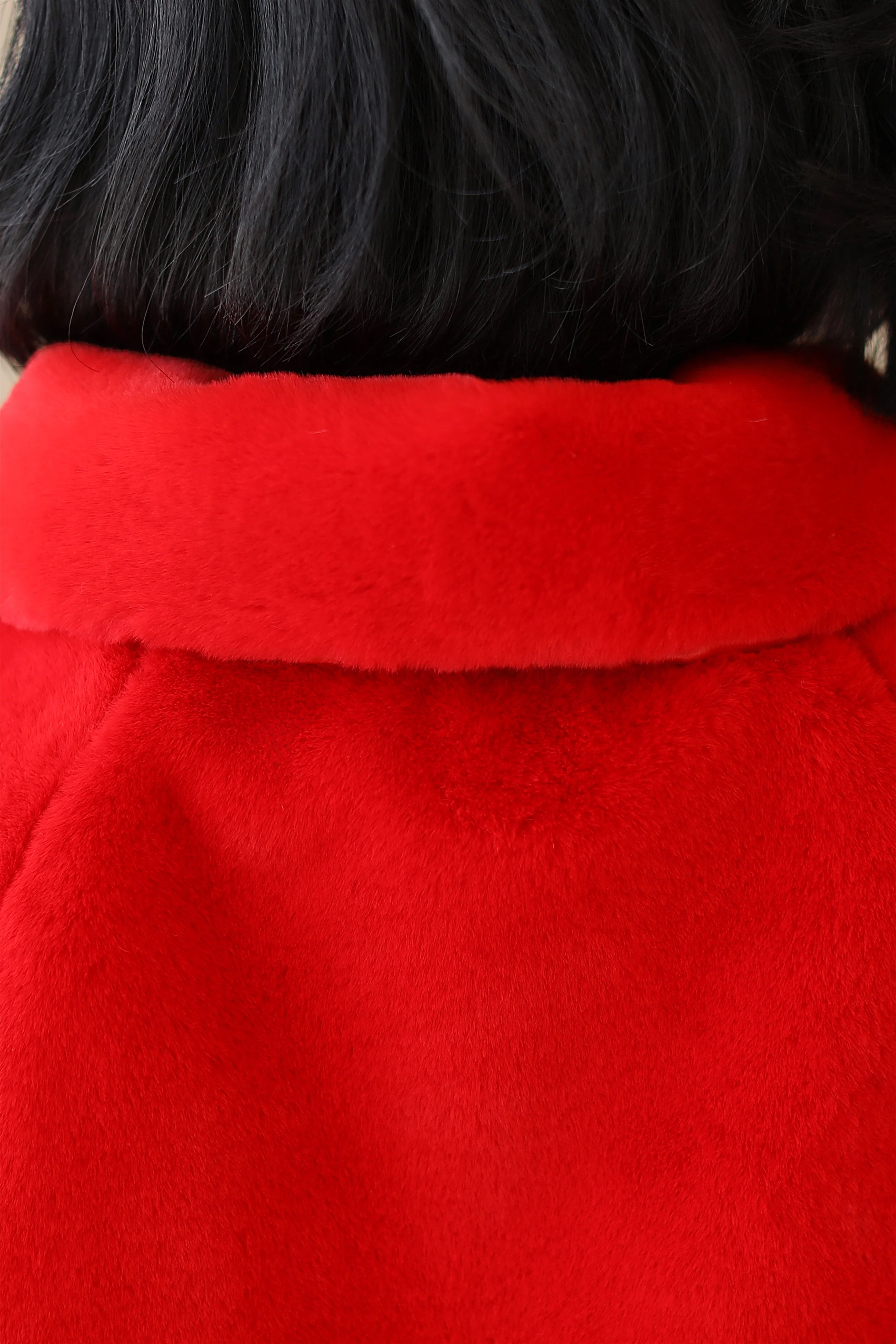 Elegant Red Korean-Style Mink Cashmere Outerwear Winter Wedding Warmth Coat - Image 7