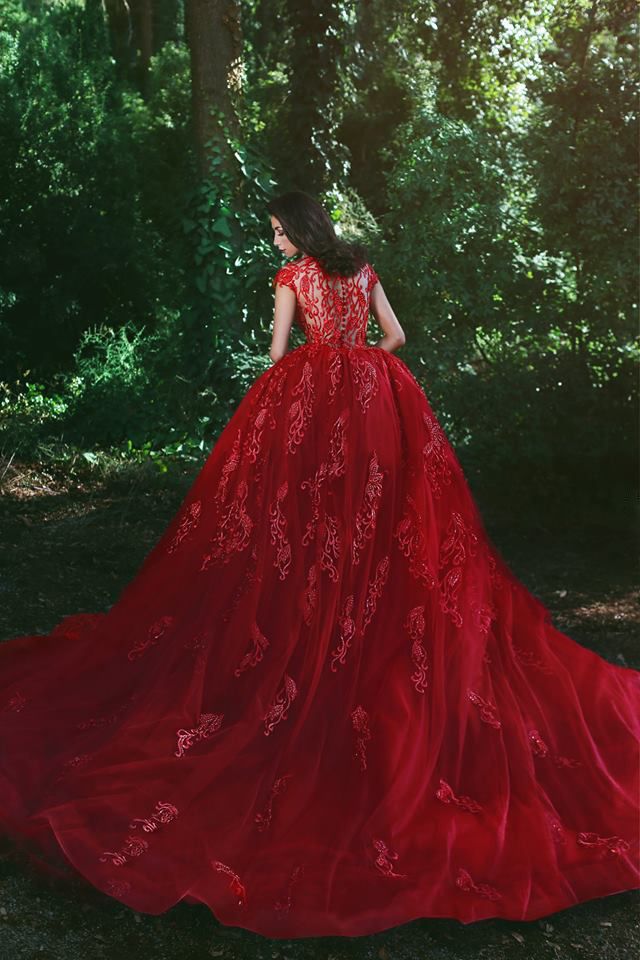 Elegant Red V-Neck OverSkirt Lace Applique Prom Dresses - Image 4
