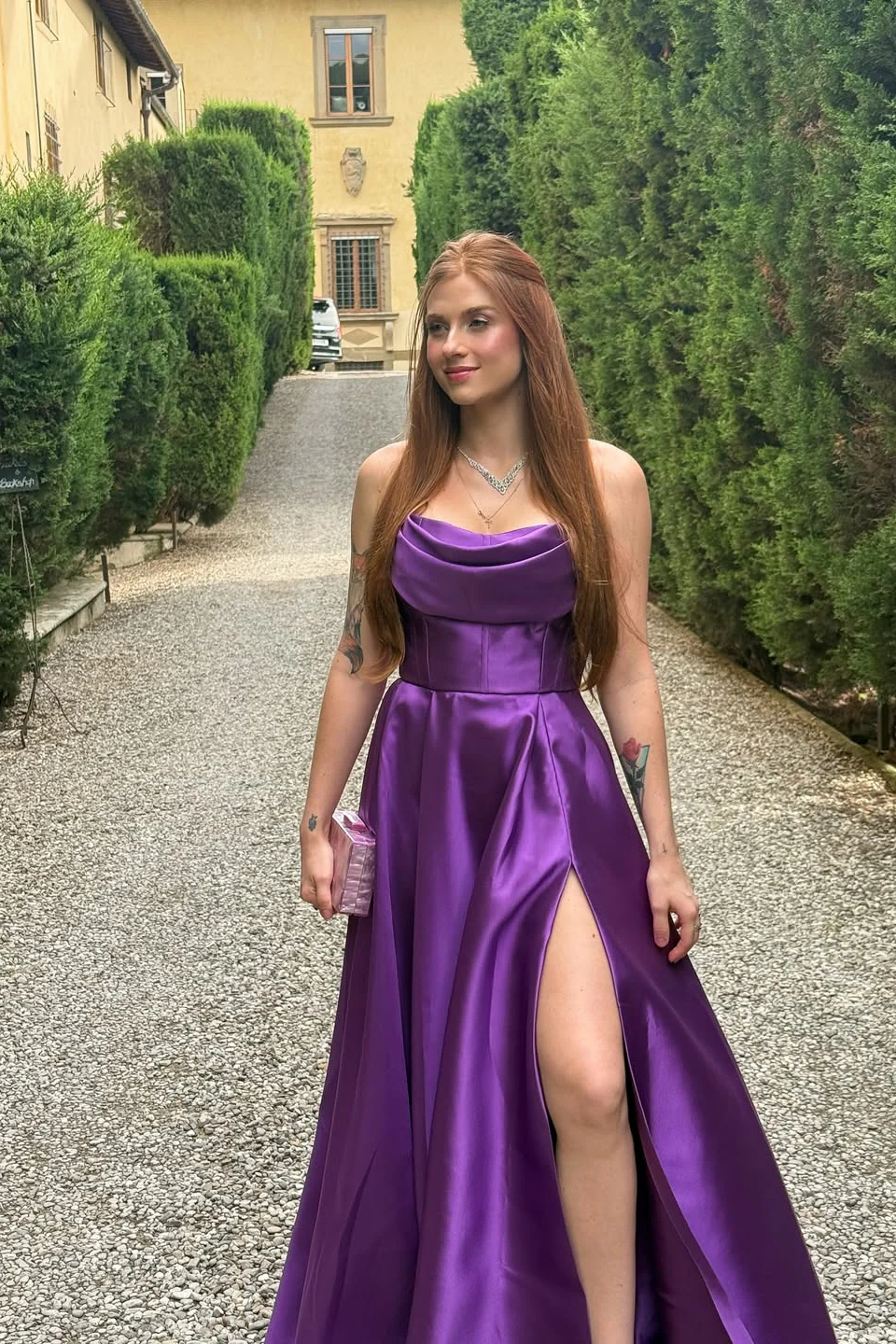 Elegant Regency Strapless Sleeveless Satin Prom Dress A-Line Side Split With Pleats - Image 3