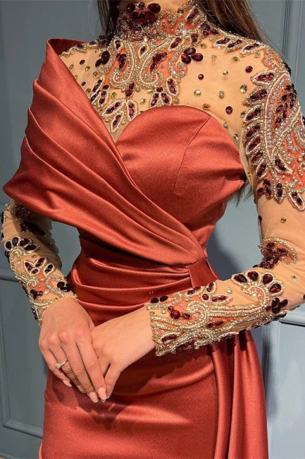 Charming Russet One Shoulder Stretch Satin Evening Prom Dresses with Ruffles - Image 2