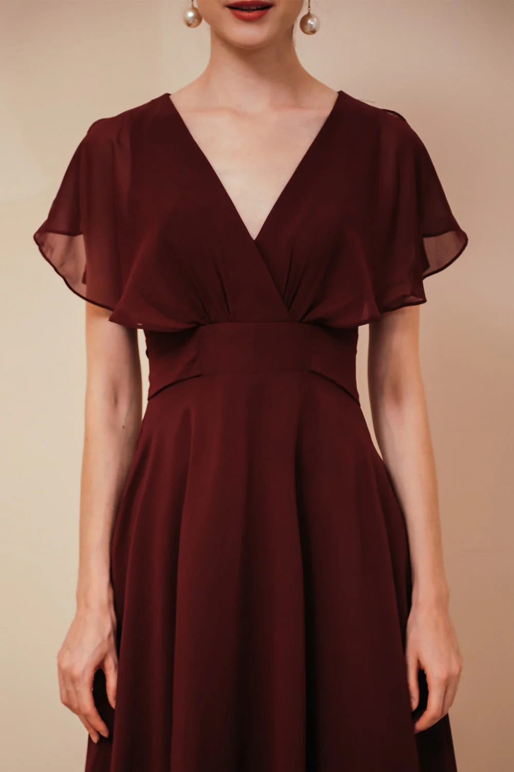 Elegant Rust Cool-shoulder V-neck Chiffon Evening Dress - Image 7