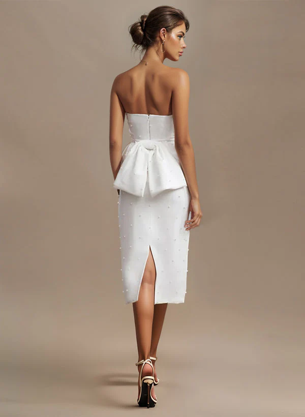 Elegant Satin Wedding Dresses Bowtie Beading - Image 2