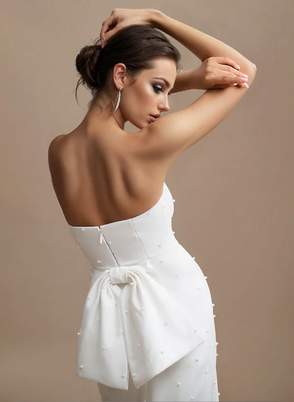 Elegant Satin Wedding Dresses Bowtie Beading - Image 3