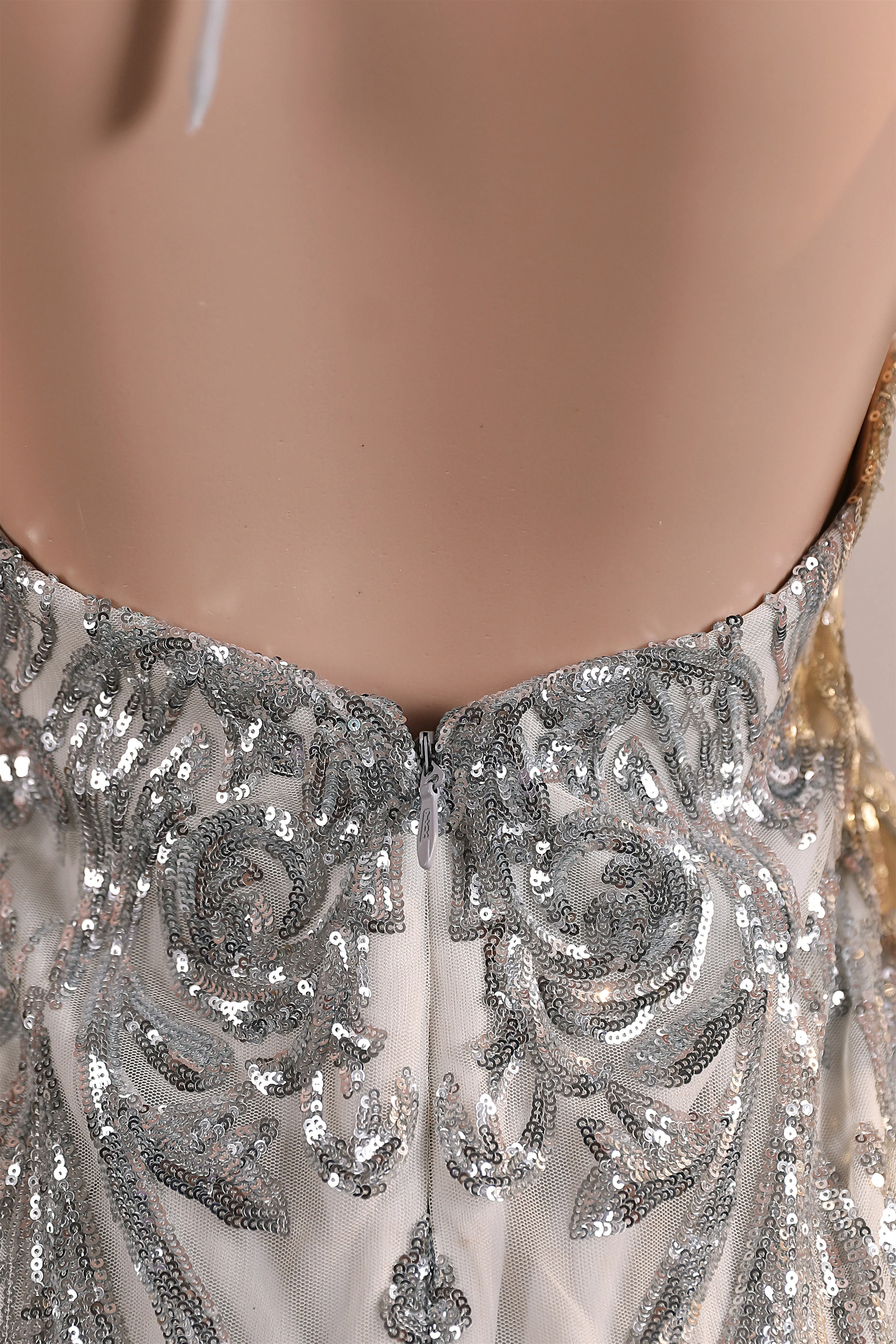 Elegant Silver Sequin Flowers Mermaid Floor Length Prom Dresses - Image 8