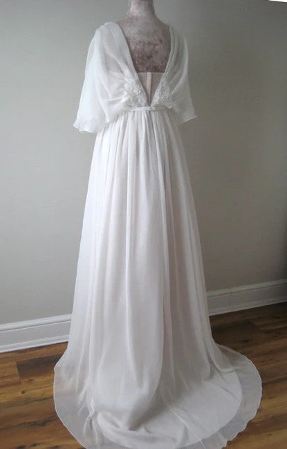 Elegant Wedding Dresses V Neck Half Sleeves Backless Lace Bridal Gown - Image 6