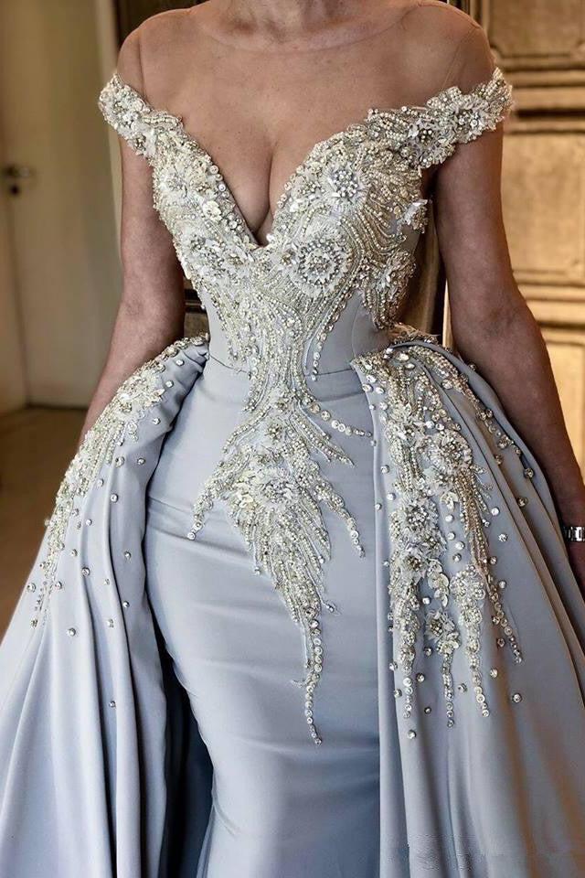 Elegant Sky Blue Mermaid Off-the-Shoulder Prom Dresses Sweetheart Discount Overskirt Evening Dresses On Sale - Image 3