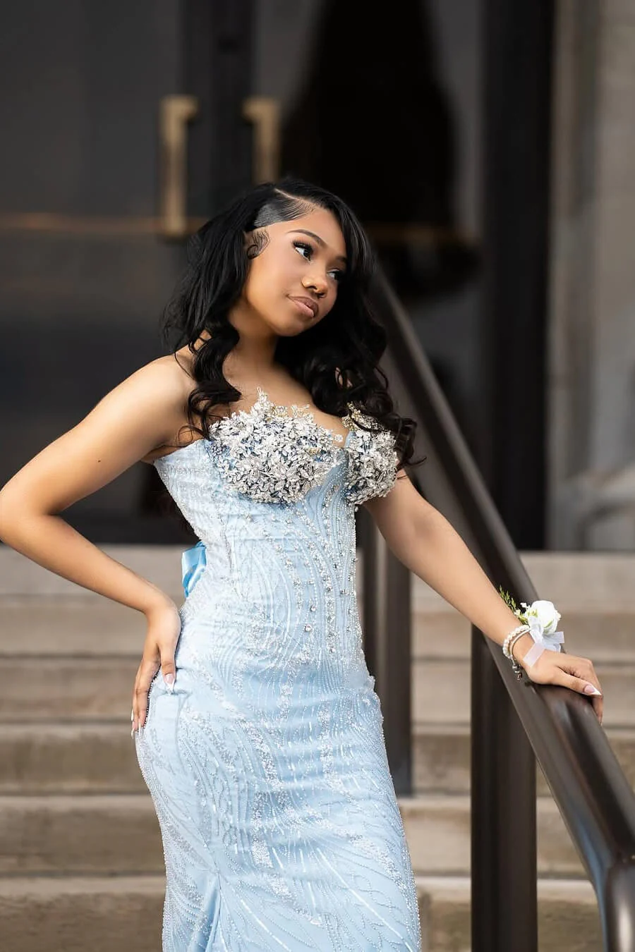 Elegant Sky Blue Strapless Sleeveless Mermaid Prom Dresses Sheath Gem With Lace-Up Back - Image 4