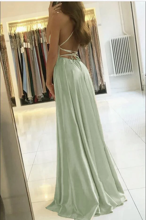 Elegant Spaghetti-Straps Long Prom Dress With Split - Image 2