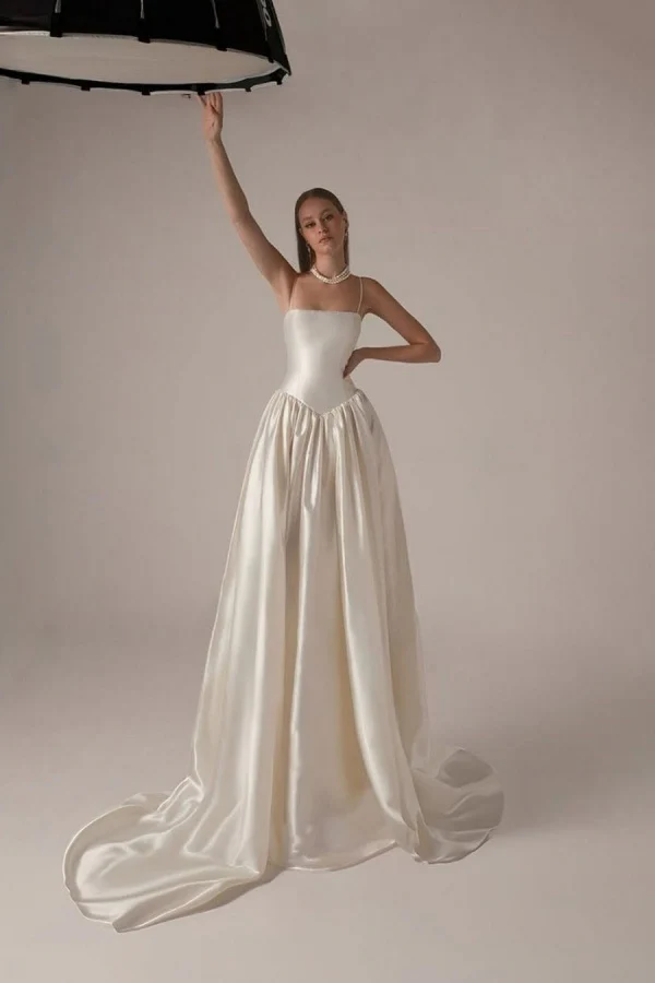 Elegant Spaghetti-Straps Sleeveless A-Line Prom Dresses Long With Pleats - Image 3