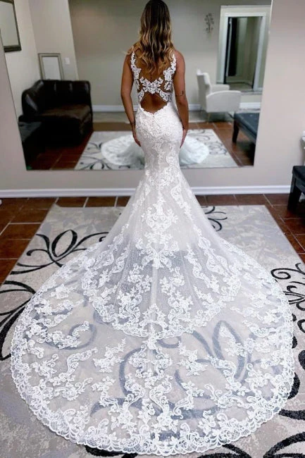 Gorgeous spaghettistraps sleeveless mermaid lace Wedding Dresses - Image 2
