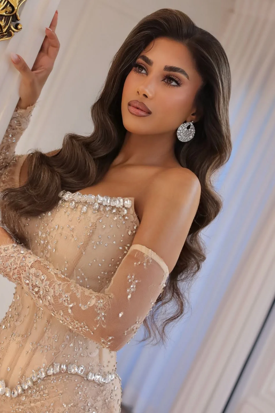 Elegant Strapless Gem Prom Dresses Detachable Sleeves Side Split With Beads - Image 7
